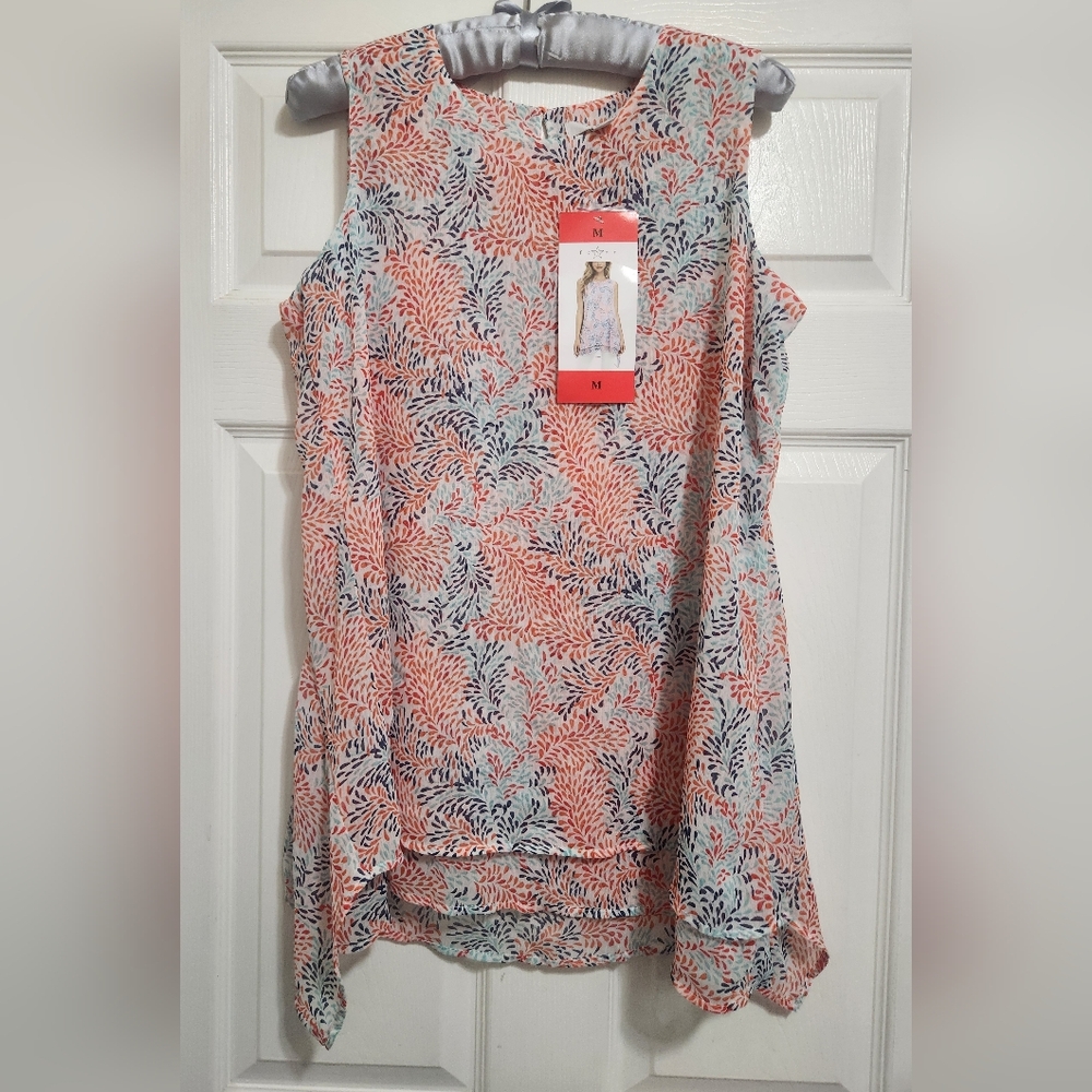 Fever Double Layer Sleeveless Tunic Blouse Medium Multi Color